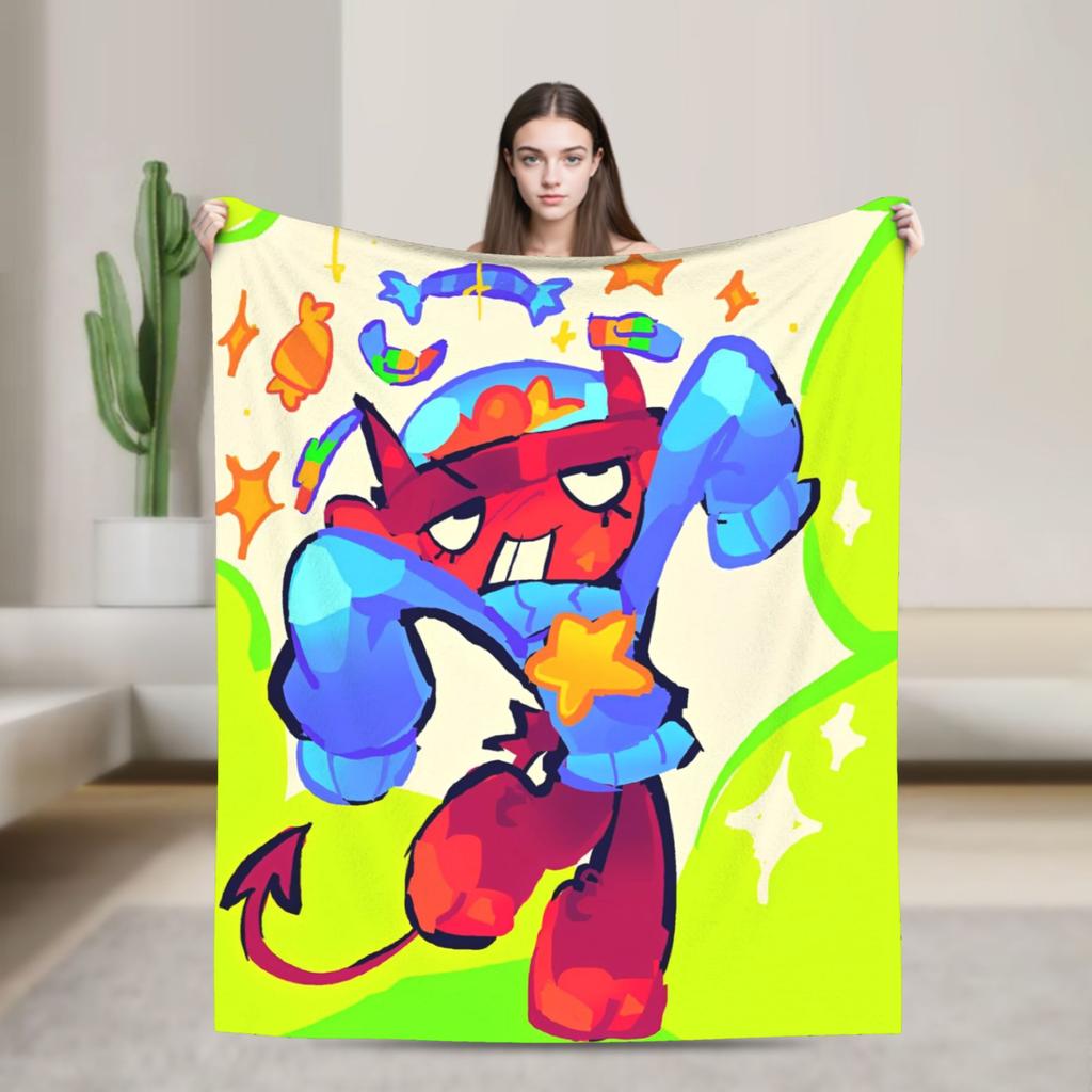 Sprunki Spiel-Flanelldecke, originelle Kuscheldecke für Zuhause, Hotel, Sofa, 125 x 100 cm, flauschig, dünn, Steppdecke