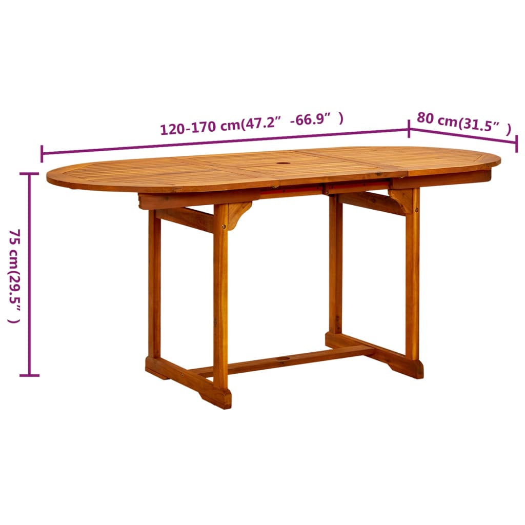 Vidaxl Garden Dining Table, (120-170)X80X75 Cm, Acacia Wood