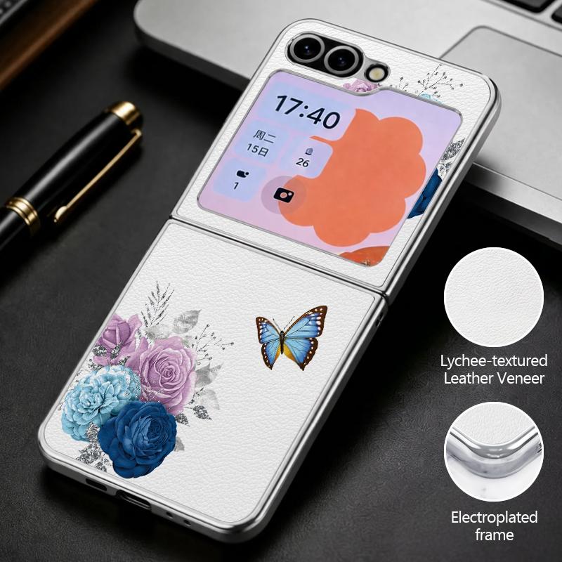 Butterfly Print Case For Samsung Galaxy Z Flip 8 7 6 5 Z Flip8 Flip7 Flip6 Hybrid 3in1 Plating Leather Skin Folding Phone Cover