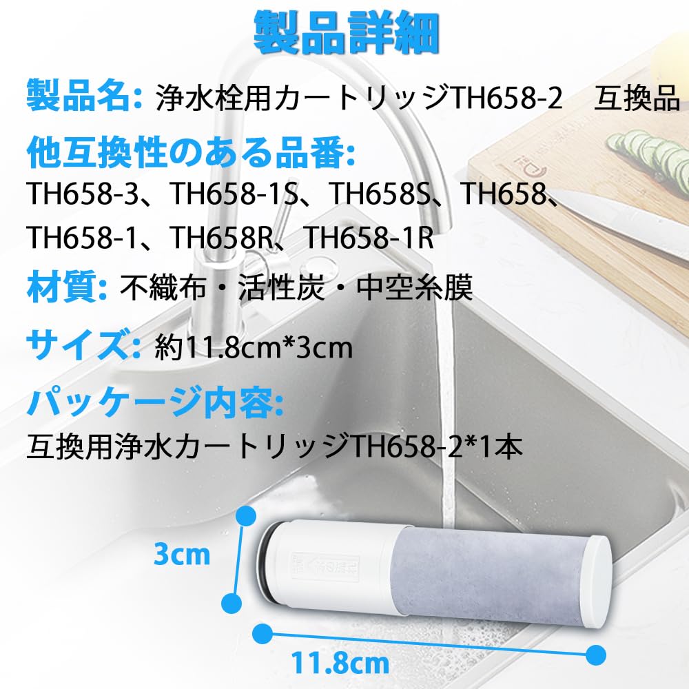Water Purification Cartridge Compatible High Performance Type TH658 Replacement Water Filter for Faucet 1 Piece TH6581s TH658S TH658-2 TH658-1S
