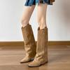 Pointed Toe Heel Stacked Pants Tube Boots Women's Inner Heightening Wide Tube Large Tube Circumference High Tube Knight Boots But Knee Boots