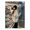 Women's Oversize Milk Apricot Zipper Hoodie - Heavyweight Fish Scale Cardigan for Early Autumn