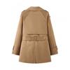 Womens Commuter Style V-Neck Slim Fit Mid-Length Trench Coat Solid Color Double-Breasted Long Sleeve