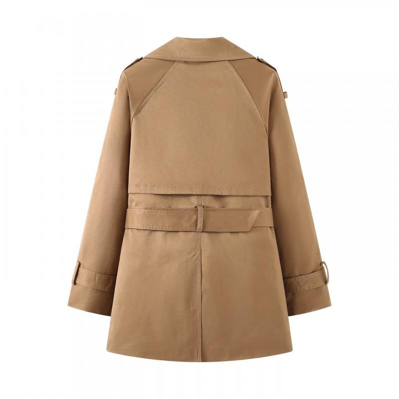 Womens Commuter Style V-Neck Slim Fit Mid-Length Trench Coat Solid Color Double-Breasted Long Sleeve