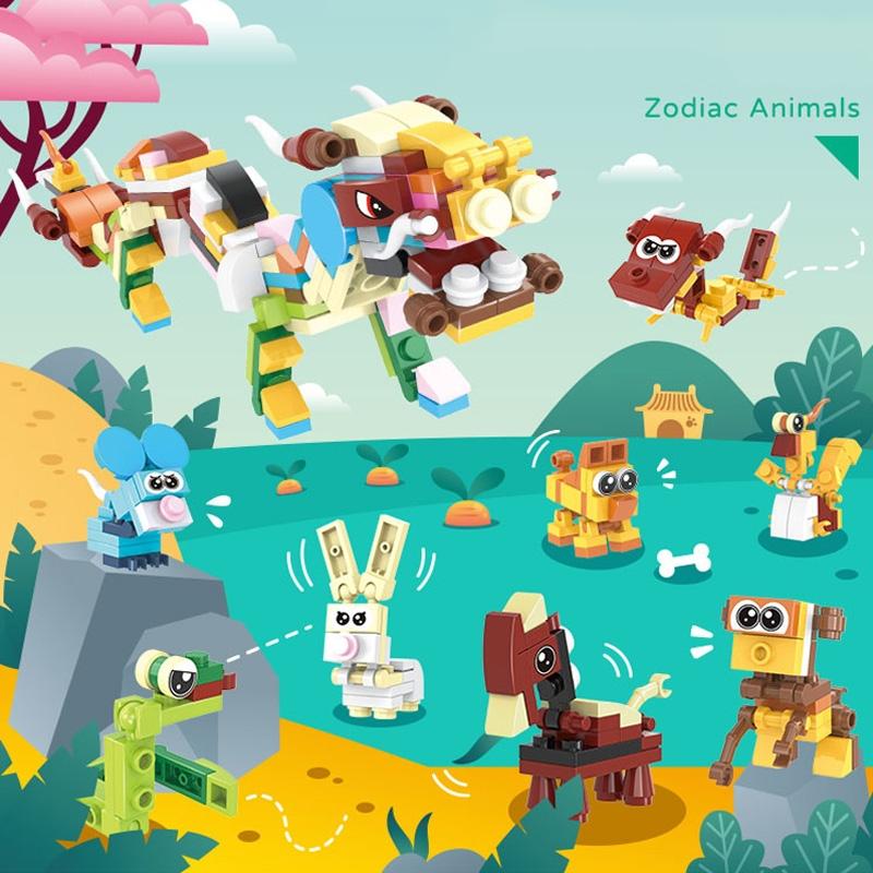Non-Toxic 12-In-1 City Creativity Jungle Animals Zoo Insect Spider Dragonfly Ladybug Bee Model Building Blocks Bricks Collectible Toys