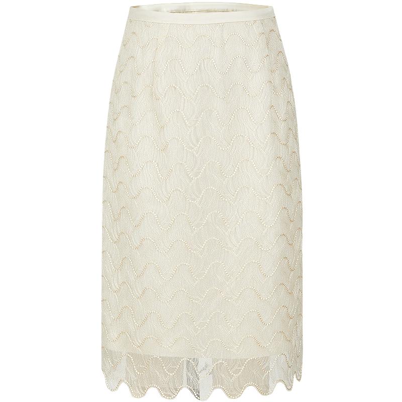 JOOZZI ANNACAUL French Elegant Embroidered Lace Straight Midi Skirt M