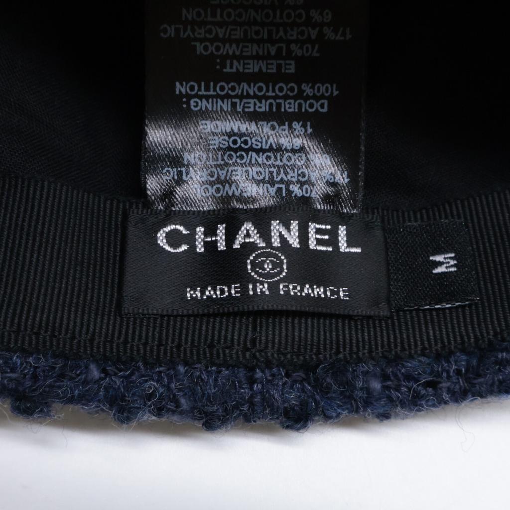Chanel 22AW AA8562 CC Logos Tweed Cap Hat M NavyUsed