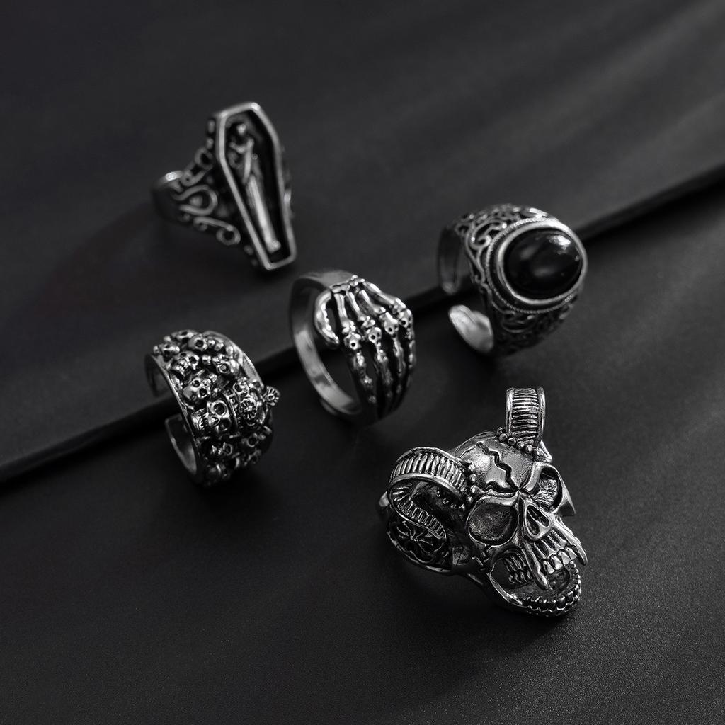 Exaggerated Skull Ring for Men, Hip-Hop Niche Retro Punk Ring Set, Men's Unique Hand Accessories