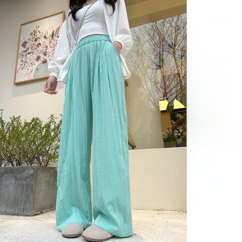 Nové letní ledové hedvábné rovné kalhoty se širokými nohavicemi pro ženy, splývavé volné ležérní kalhoty odolné proti komárům, tenké s vysokým pasem, kalhoty Yamamoto