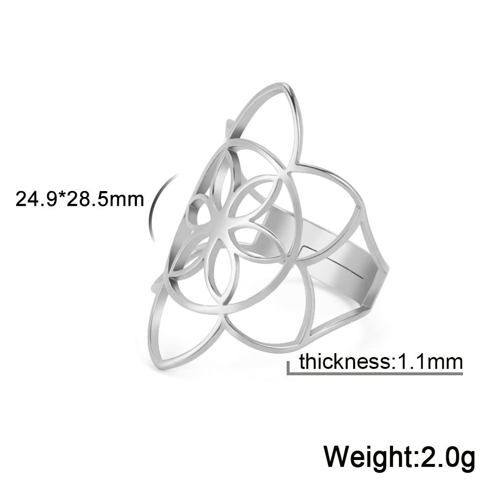 Flower of Life Ring Vintage Adjustable Stainless Steel Sacred Geometry Rings for Women Amulet Jewelry Gift