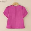 ZANZEA Women Casual V-Neck Summer Short Sleeve Satin Blouse