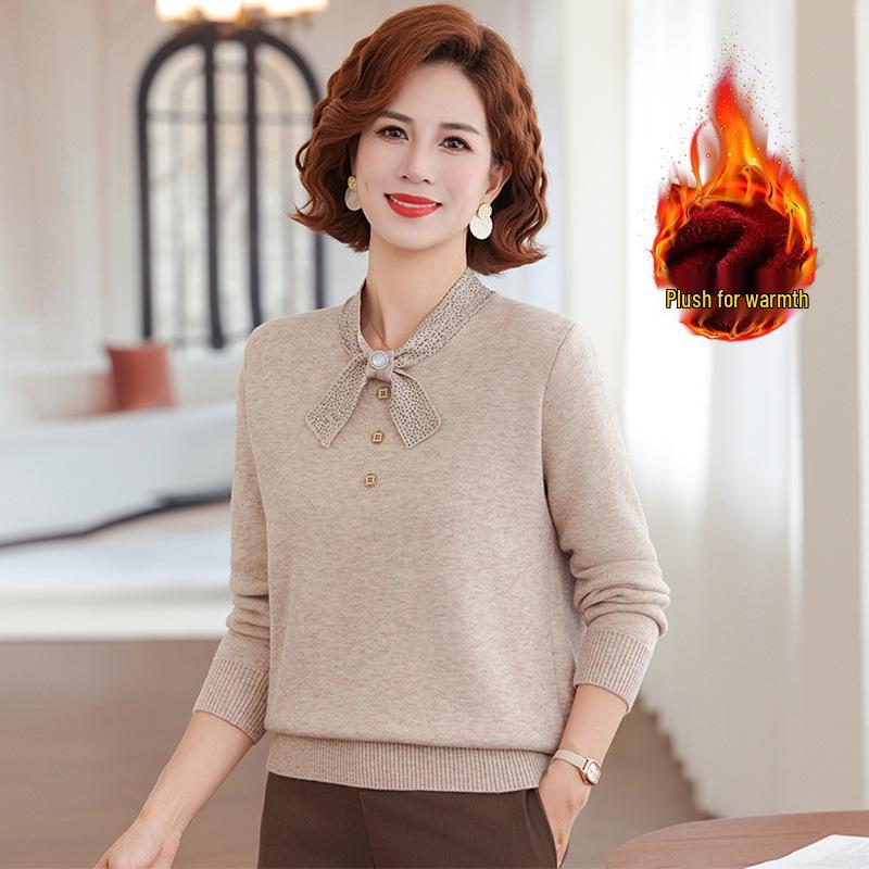 

Mom s Plus Velvet Thick Sweater: Stylish Qipao Collar for Middle-Aged Women 3XL [Recommended 135-145 lbs]