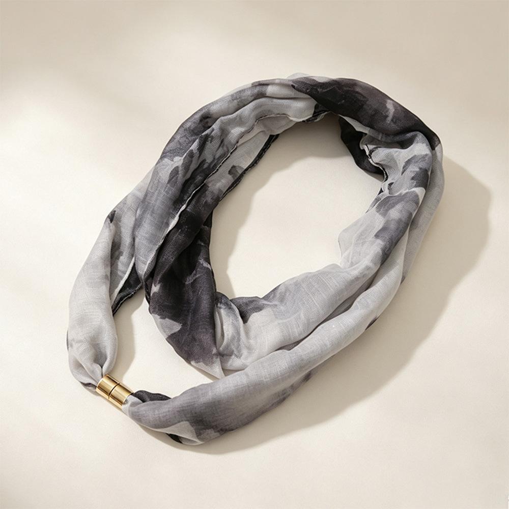 Solid Color Cylinder Magnetic Buckle Lazy Scarf Women Cotton Linen Texture Magnetic Neck Warmer Spring Autumn Versatile No-Tie Decorative Neck Gaiter