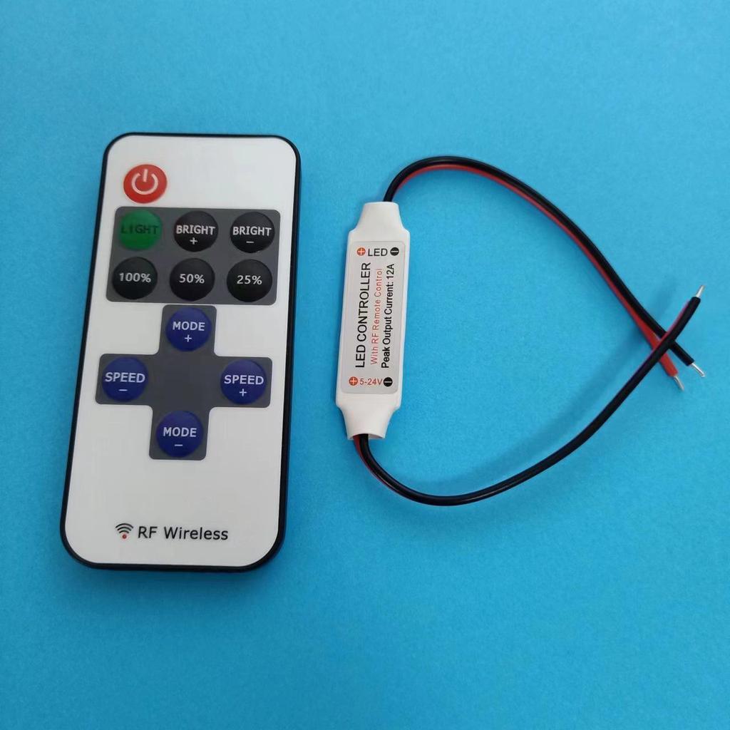 Contrôleur RF Sans Fil pour Bandes LED (5-24 V) avec variateur et télécommande RF11 pour guirlandes à fil de cuivre monocolores