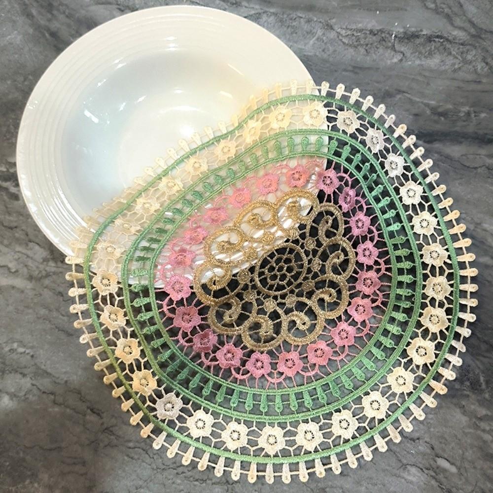 Vintage Embroidery Lace Doily Placemat Mandala Colorful Lace Coaster Table Cloth Round Hollow Table Cup Mat for Kitchen Table