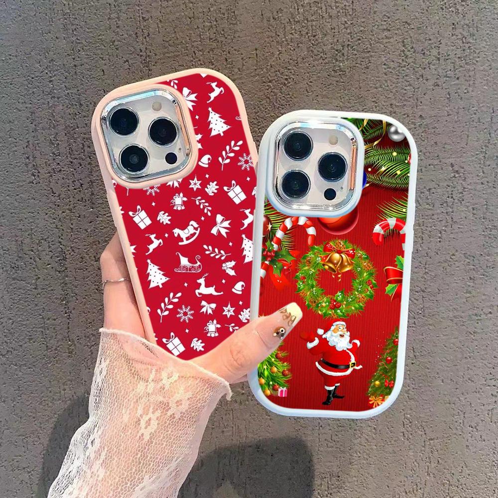 N111 Merry Christmas art Happy New Year Soft Phone Cases for Samsung S24 S23 A15 A12 A35 A54 Infinix Hot 40i Plating Frame Camera Protector Back Cover