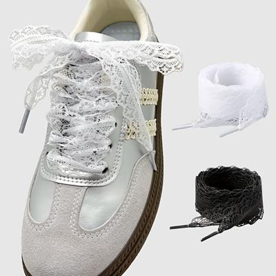 Elegant Lace-ups with Geometric Hollow Pattern, Lightweight Polyester, Knitted Fabric,with DIY Fashion Accessories, Suitable for Sneakers