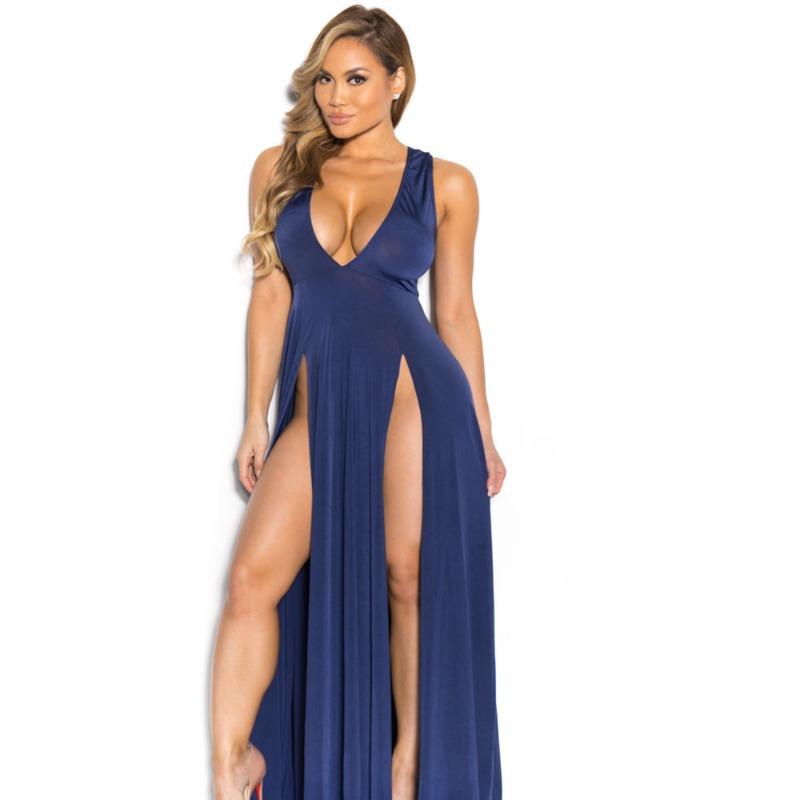 Women S Deep V Split Bandage Long Dress For Nightclub Party