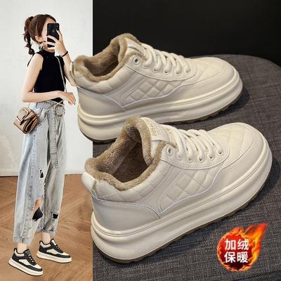 Damen High-Top-Schuhe 2025 neuer Herbst und Winter vielseitige Samt warme Baumwollschuhe Plateau lässige Sportarten weiche Leder Boardschuhe Damen
