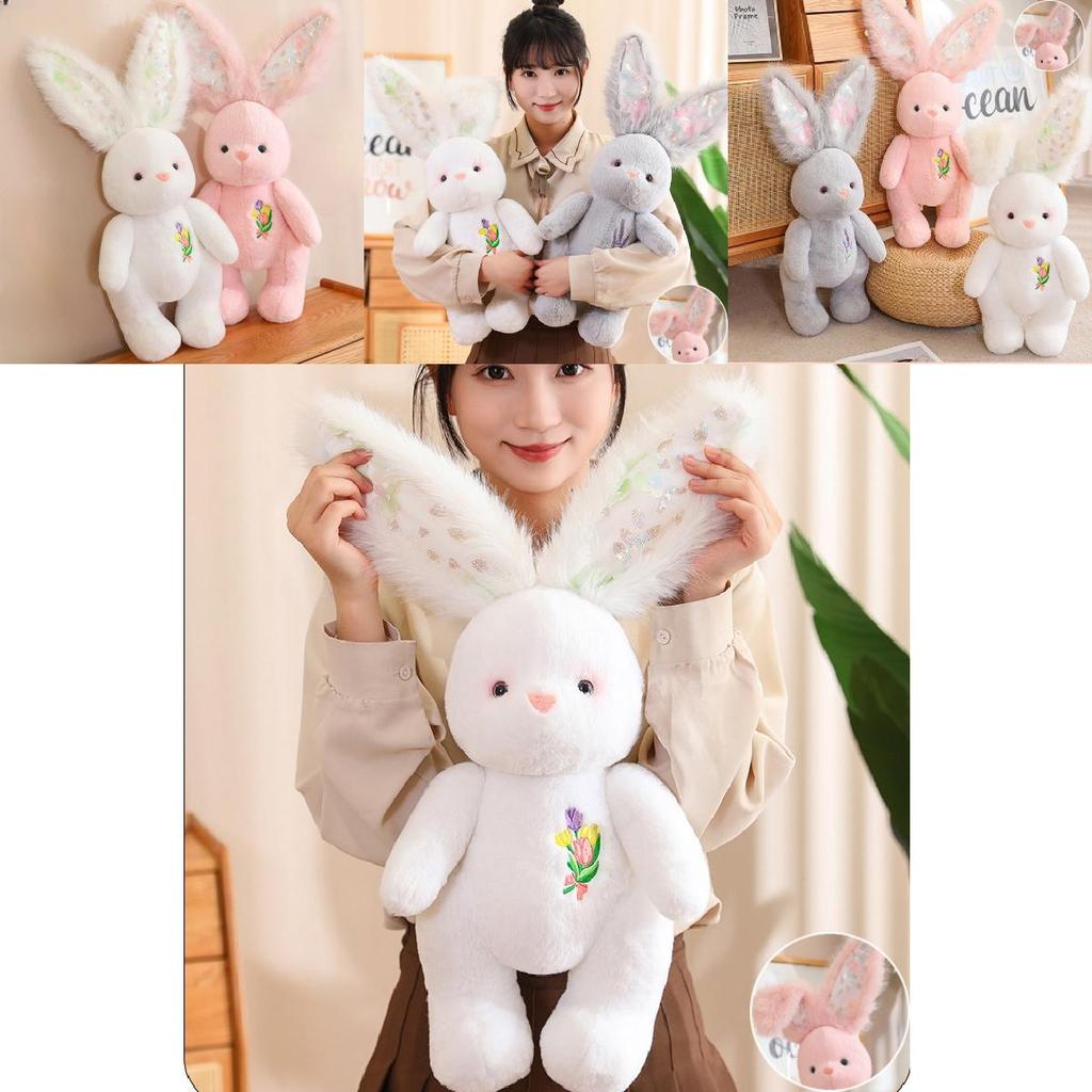 Adorable 60cm Grey Pink And White Rabbit Plush Toy Pillow For Girls Cozy Bedtime Companion