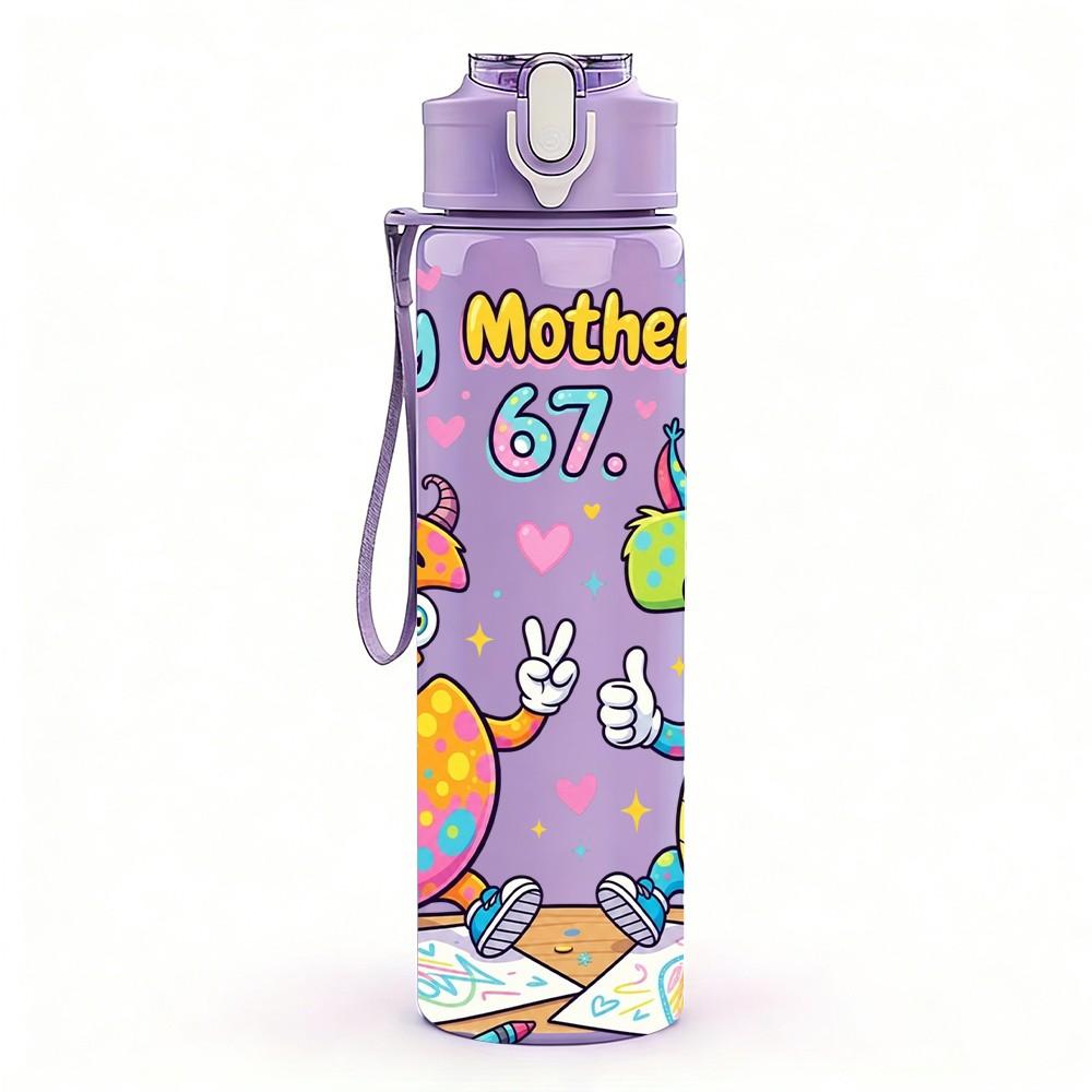 1PC Happy Mothers Day Cute Character Pattern 750ml Color Plastic Sports Water Bottle Leakproof Flip Straw Lid Suitable for Sports Office Home Use