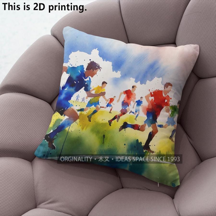 Watercolor Soccer Sport Throw Pillow Covers Pattern Cushion Cover Suitable For Sofa Bedroom Car Pillow Cover