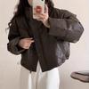 PU Leather Short White Duck Down Jacket Women's Winter New Fashion Stand-up Collar Leave-in Loose Small Coat