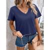 Women's Comfortable V-Neck T-Shirt - Oversized Short-Sleeve, Curved Hem Design, Soft Fabric for Daily & Casual Wear