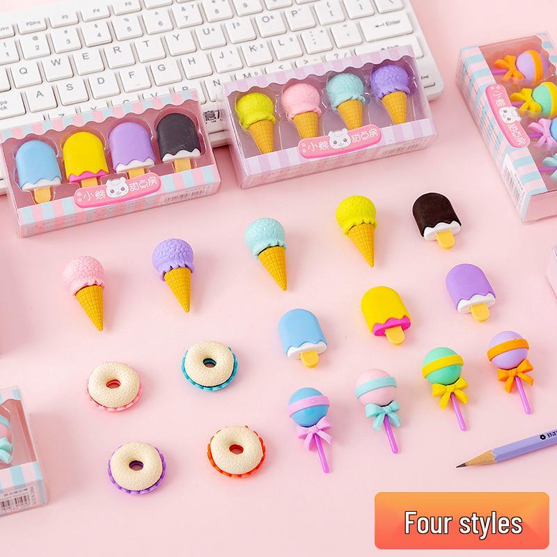 Creative Student Eraser Set: Ice Cream, Cake & Hamburger Cartoon Stationery Gift