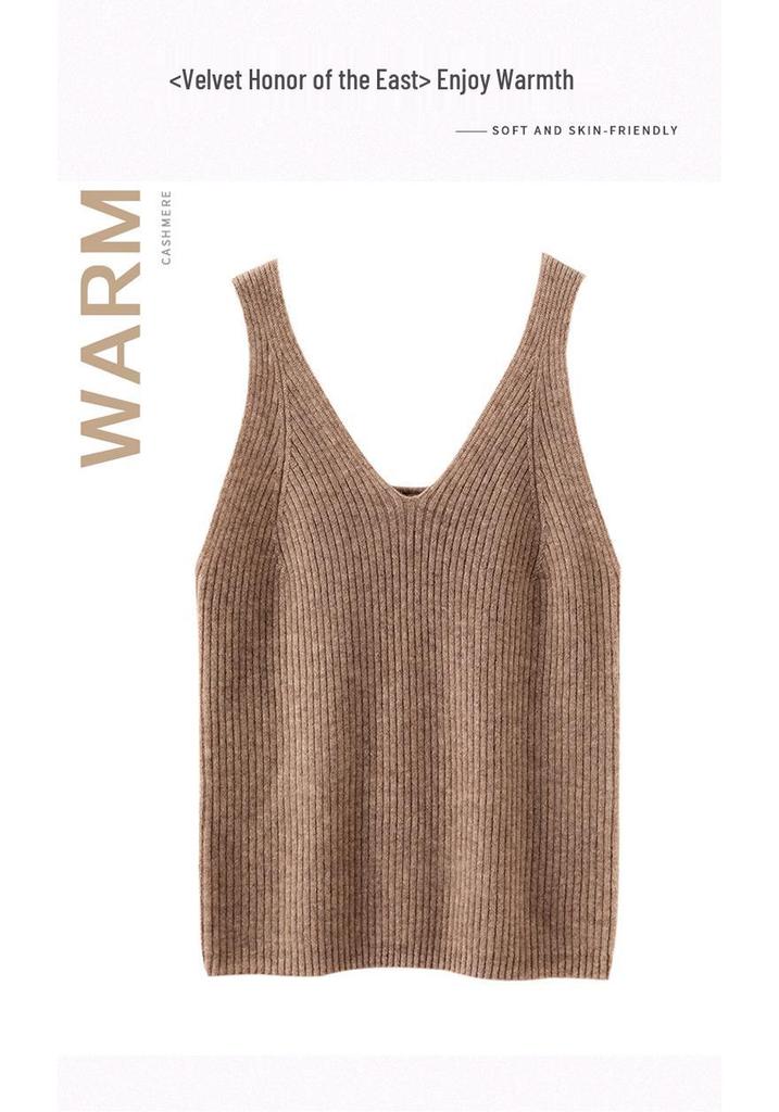 Women's Cashmere Knit Tank Top - Reversible Front V/Back U, Sleeveless Base Layer, Winter Wear