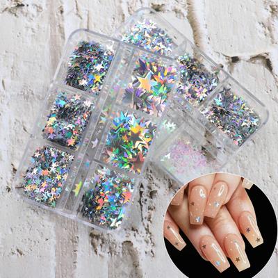 1 Box Nail Sequins 3D Flake DIY Nail Art Accessories Colorful Star Glitter Sequins Manicure Supplies for Nail Design
