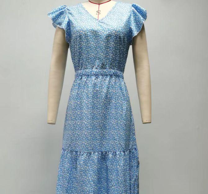 Kvinner Holiday Spandex Beach Langlags Kjole Enkel Volanger V-hals Blomster Sommer Bohem Elegant Elastisk Midje Kortermet Kjole