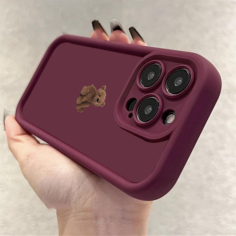 Brown plush teddy bear phone case suitable for iPhone 17 16 15 14 13 12 11 Pro/Max/Plus anti drop and shockproof back cover