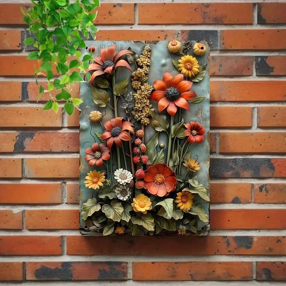 Vintage Floral Iron Tin Sign Set Retro Metal Wall Art for Cafe Bar Home Decor