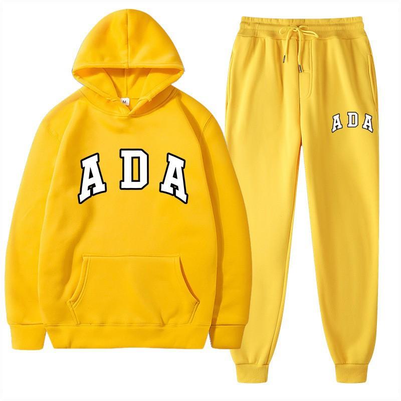 European and American Hot Casual Versatile Letters Loose Hooded ADA Sweater Velvet Men's and Women's 2-piece Set