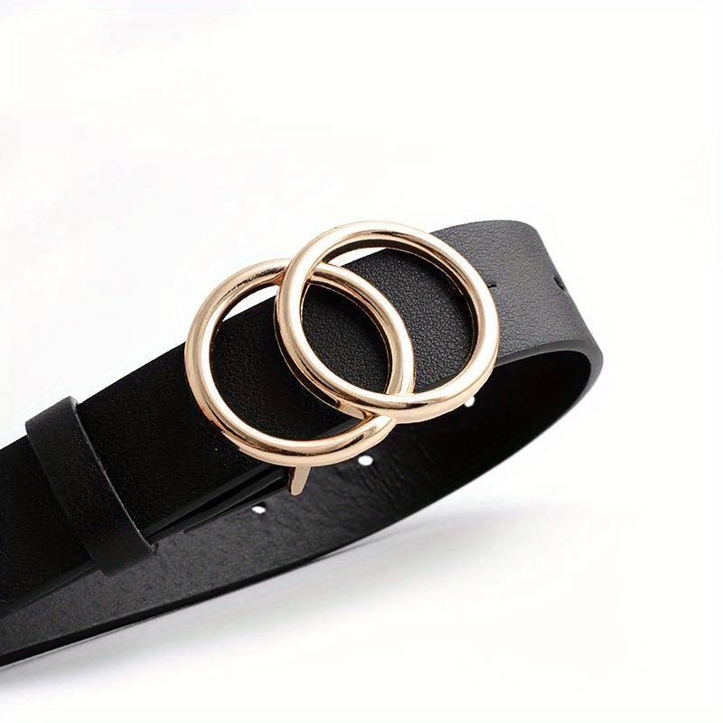Double Loop Buckle Design Belt Casual Jeans Dress Women's Leather Black Brown Adjustable Belt