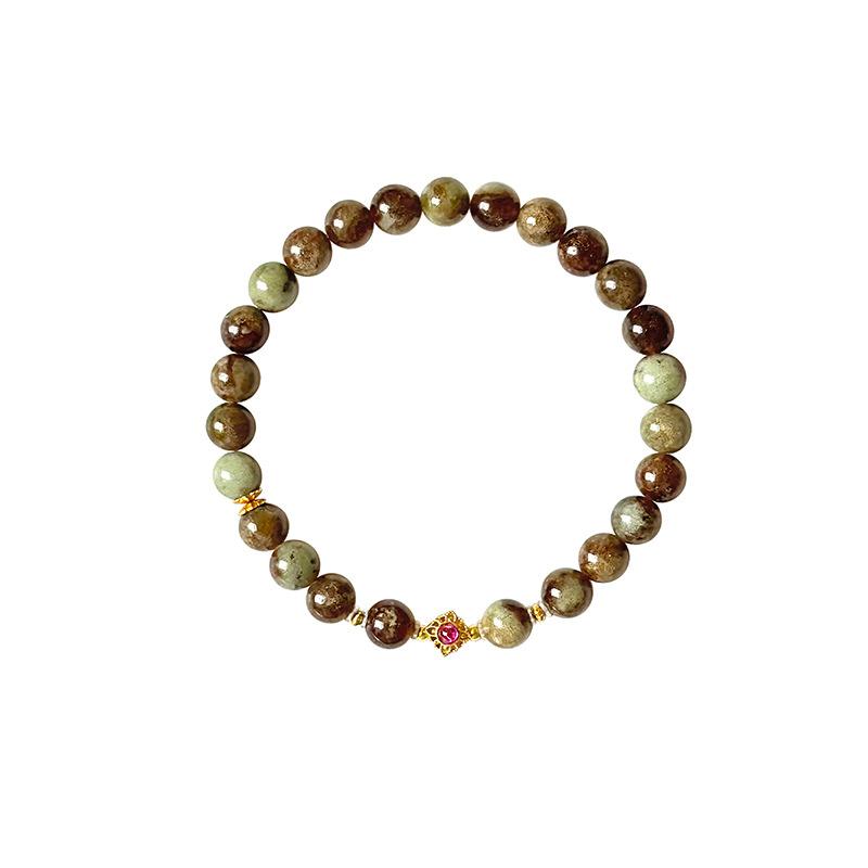 Natural Green Ghost Agate Beaded Crystal Bracelet Simple Retro Temperament Bracelet Light Luxury Versatile Niche Jewelry Women