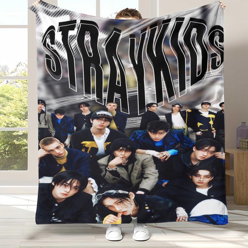 HD Stray Kids Kpop Star Flannel Blanket,Ultra Soft Warm Plush Throw for Home Bedroom Bed Sofa Cover Camping Picnic gift