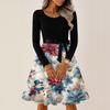 Women's Casual Fashion Round Neck Long Sleeve Christmas Printed Party Vintage Long Dresses