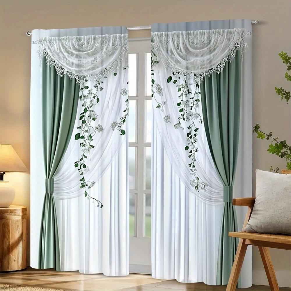 

2 штуки штор с принтом цветов на ложном фоне, шторы с кулиской 42*84, украшение для дома, украшение для комнаты 14Wx39L(35x100CM)x2