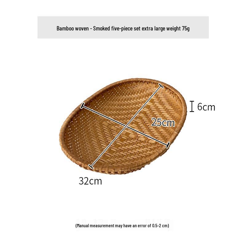 Smoked Bamboo Oval and Round Basket Set: Storage, Sieving, Winnowing, and Fruit or Bun Presentation