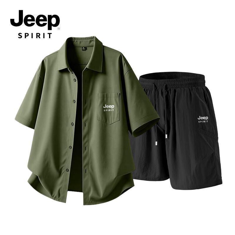 JEEP SPIRIT Men s Breathable Summer Casual Two-Piece Set 2XL