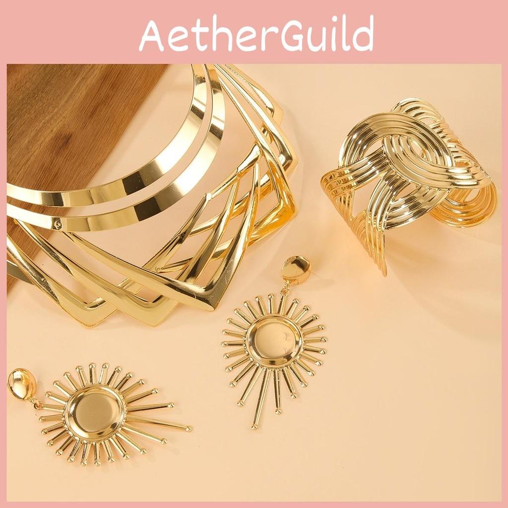 Summer Jewelry Stylish Set With Gold Finish Pendant Earrings Bracelets And Necklaces All For