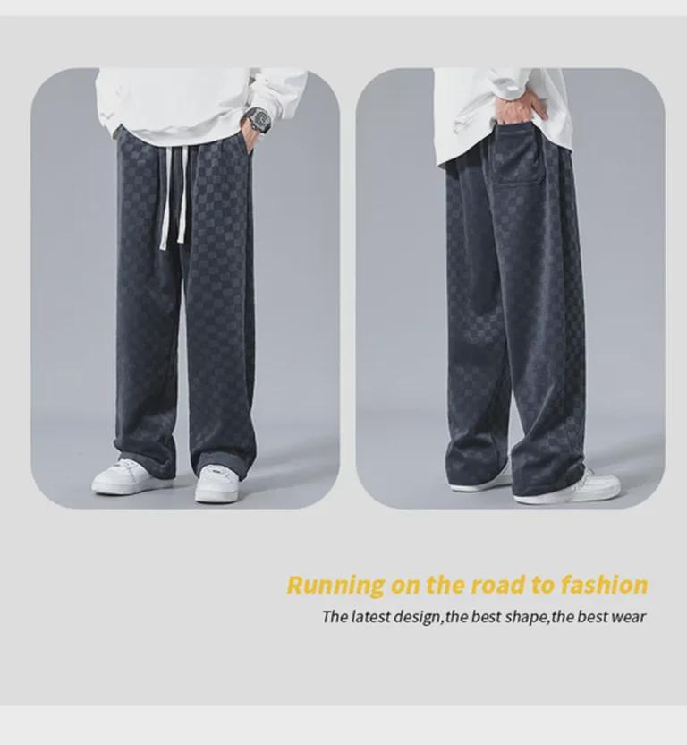 Unisex Checkerboard Corduroy Straight Trousers - Retro Autumn Style