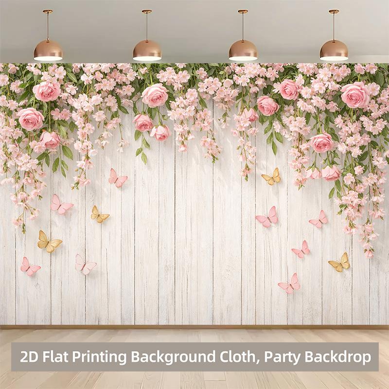 1 Piece of 2D Plane 2D Plane Printed Background Banner with a Butterfly-dancing Flower Background Fabric