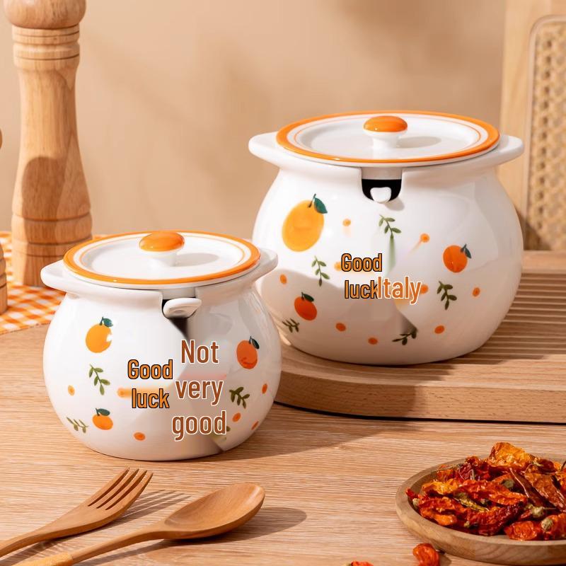 Ceramic Chili Oil Can with Spoon - High Temp Resistant, Creative Design for Luck & Prosperity in the Kitchen