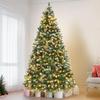 7.5ft Prelit Spruce Artificial Christmas Tree, Full Prelighted Xmas Tree Partially Flocked, 550 LED Lights, 1398 Branch Tips, 82 Pinecones, 82