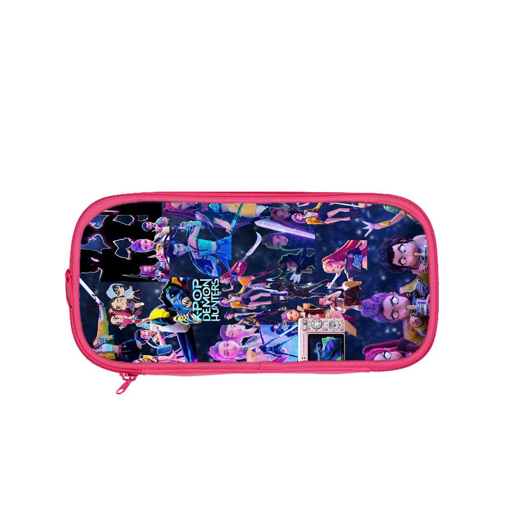 Huntrix Kpop student pink double-layer pencil bag Kpop witch hunting girl group student storage stationery bag pencil bag