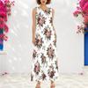 Women Plus Size Notch Neck Sleeveless Floral Printed A Line White Maxi Dress