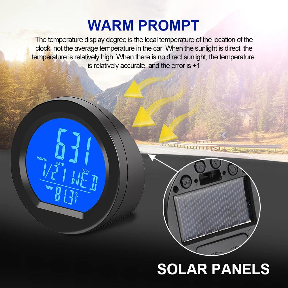 Solar Powered Car Clock Dashboard Thermometer Auto Electronic Watch Clock Led Digital Display with Back Luminous Car Accessories